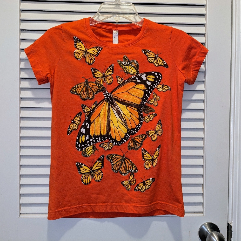 Live and Tell L•A•T Apparel Tshirt Girl's SM Butterfly Orange AMOS Summer Casuàl